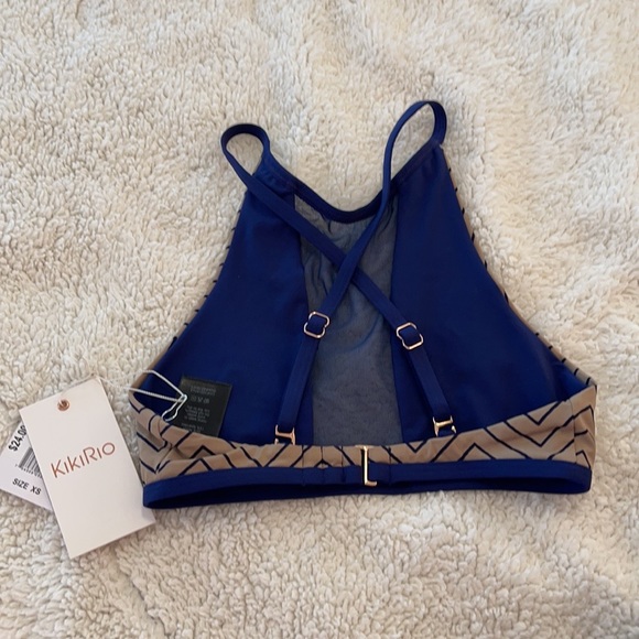 KikiRio Halter Perk-A-Boo Bikini Top Blue and Tan  Small or Large - Picture 4 of 8